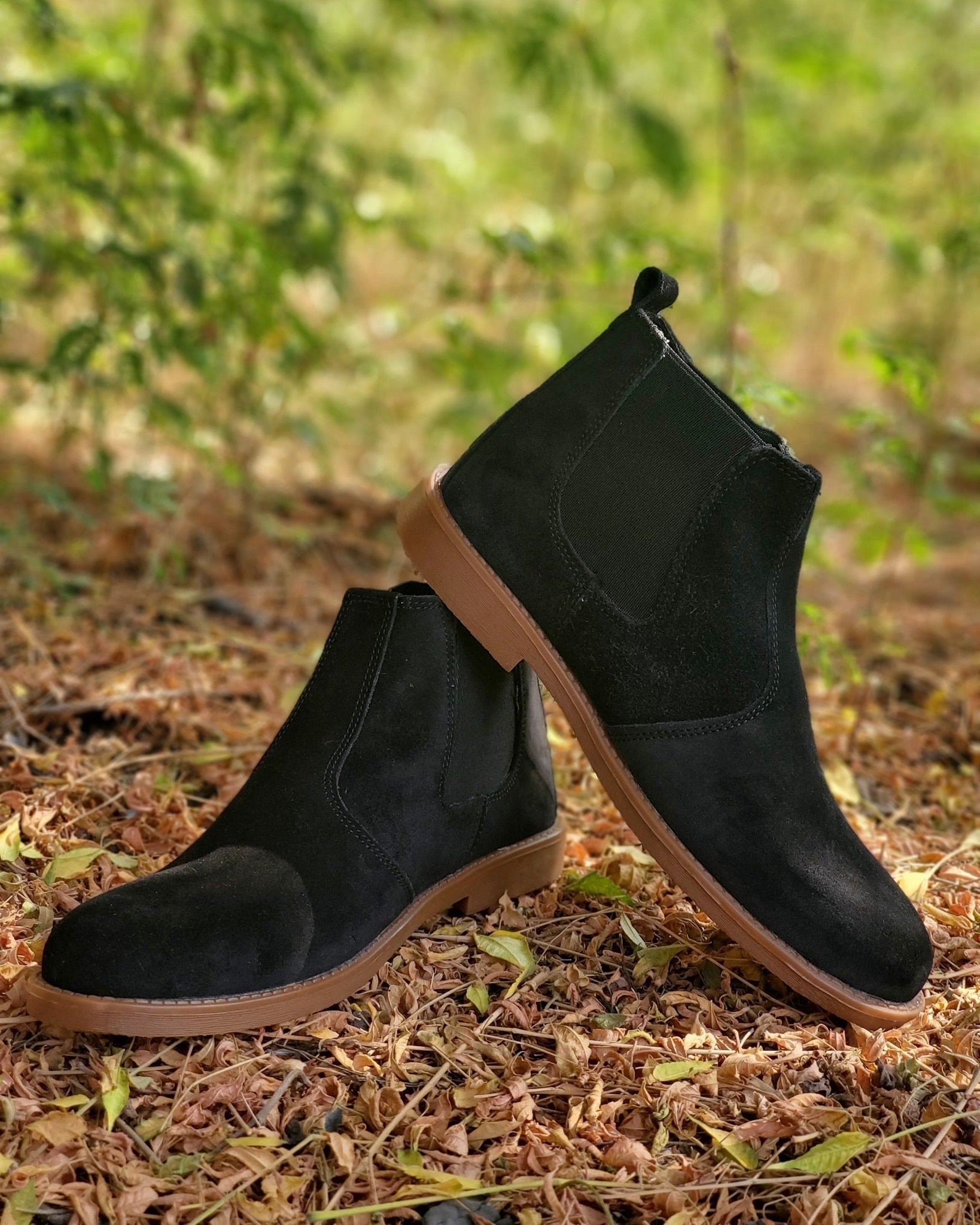 SKU:8011-Black Suede Cow Leather Chelsea boots – DeVogue