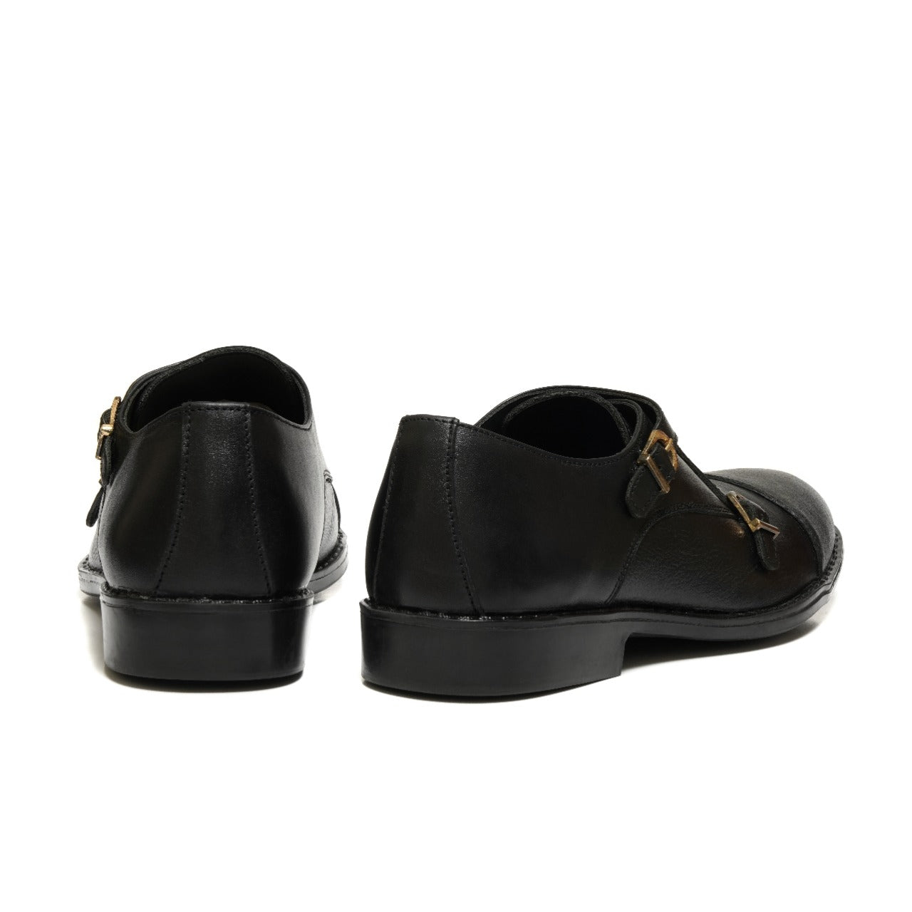 SKU:2011-Black Rubber Sole Cow Leather Formal Double Monk Style - DeVogue