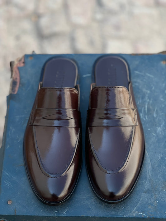 4044-Brown Mule style Pure Cow Leather Shoes - DeVogue