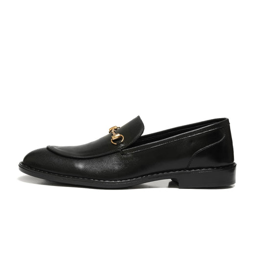 4004-Black Cow Leather Horse bit Formal Loafer Style In Rubber sole - DeVogue